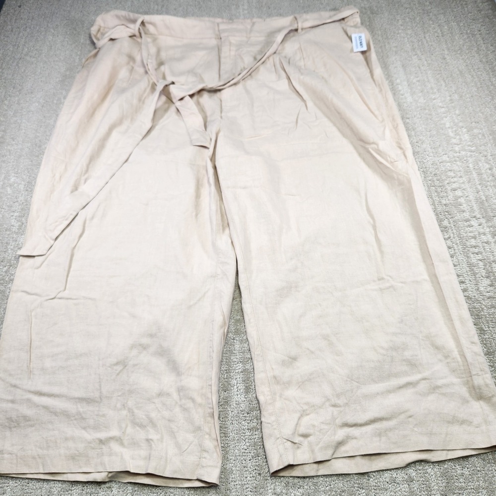 Wide Leg Linen Blend Pants Women 4X High Waist Beige Old Navy Beach Athleisure